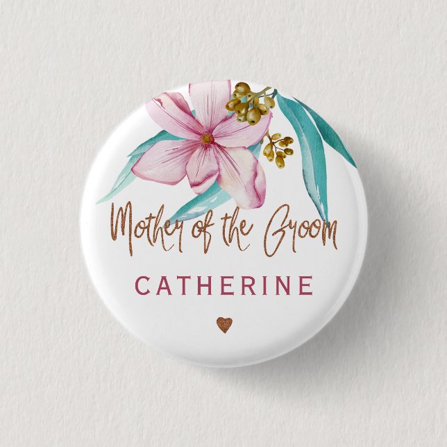 Mother of the groom floral copper bridal shower 3 cm round badge (Front)