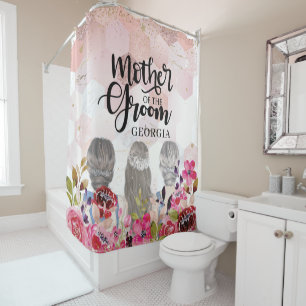 Mother of the Groom Floral Pink-Gold Geometric Shower Curtain