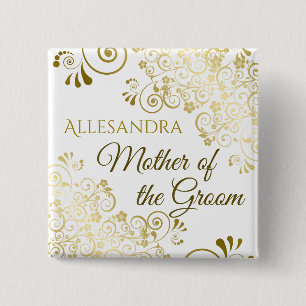 Mother of the Groom Gold Filigree Wedding Name 15 Cm Square Badge