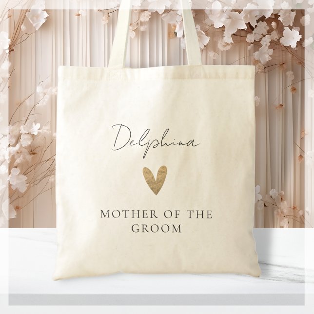 Mother of the Groom Gold Heart Modern Script  Tote Bag (Creator Uploaded)