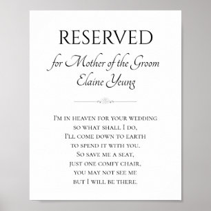 Mother of the Groom I'm In Heaven Memorial Wedding Poster