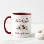Mother of the Groom Marsala Pink Floral Wedding Mug<br><div class="desc">This lovely rustic marsala and pink bouquet wedding coffee mug can be customised with the name of the groom's mother in elegant marsala script lettering. You can find matching wedding items in our Boho Rustic Marsala and Pink Floral collection.</div>