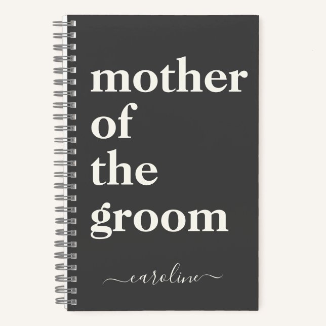Mother of the Groom Minimalist Modern Custom Black Notebook (Front)