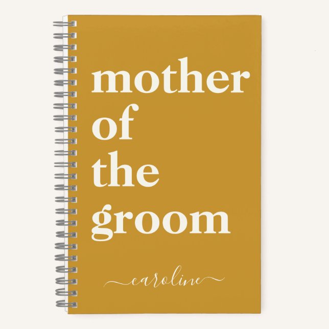 Mother of the Groom Minimalist Modern Name Yellow Notebook (Front)