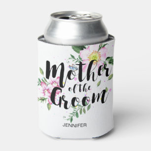 Mother of the Groom Pink Floral Watercolor Wedding Can Cooler