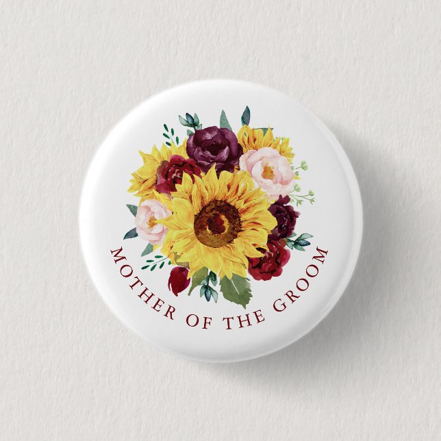 Mother of the Groom Sunflower Fall Floral 3 Cm Round Badge (Front)