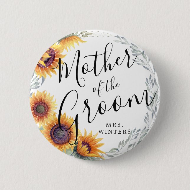Mother of the Groom | Sunflower Florals Wedding 6 Cm Round Badge (Front)