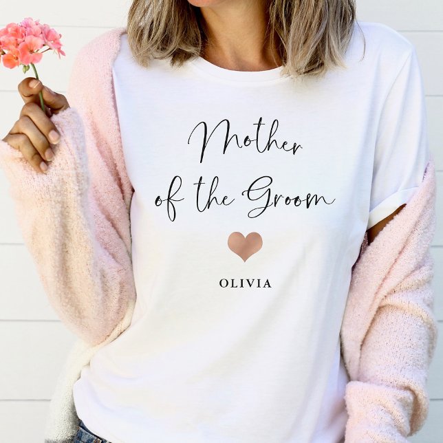 Mother of the Groom | Trendy Script and Heart T-Shirt (A stylish shirt for the mother of the groom)