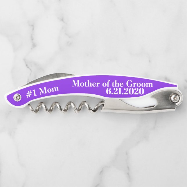 Mother of the Groom Violet Wedding Favours Corkscrew (Back)