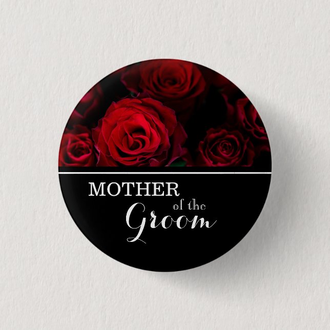 "Mother of The Groom" Wedding Red Roses 3 Cm Round Badge (Front)