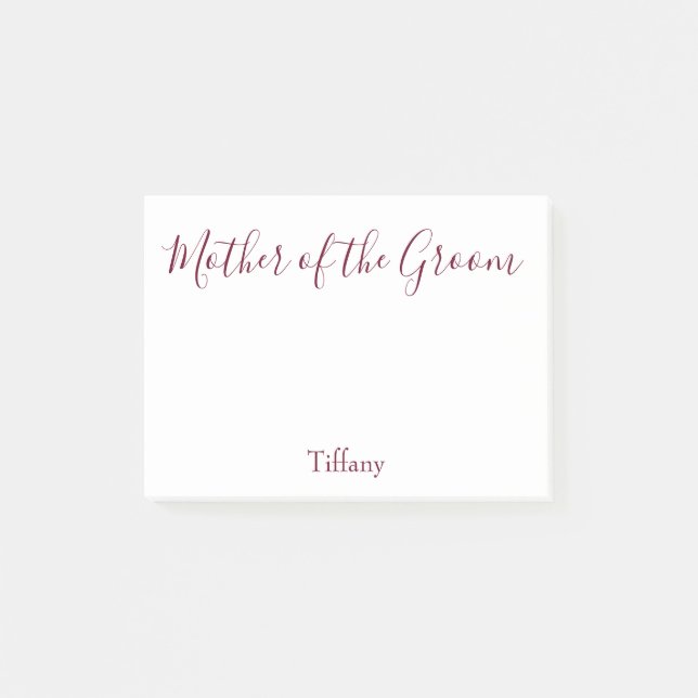 Mother of the Groom Wedding White and Burgundy Post-it Notes (Front)