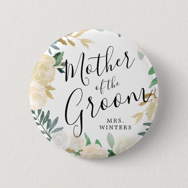 Mother of the Groom | White Rose Bouquet Wedding 6 Cm Round Badge (Front)