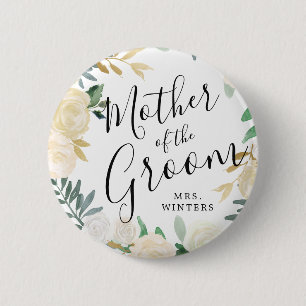 Mother of the Groom White Rose Bouquet Wedding 6 Cm Round Badge