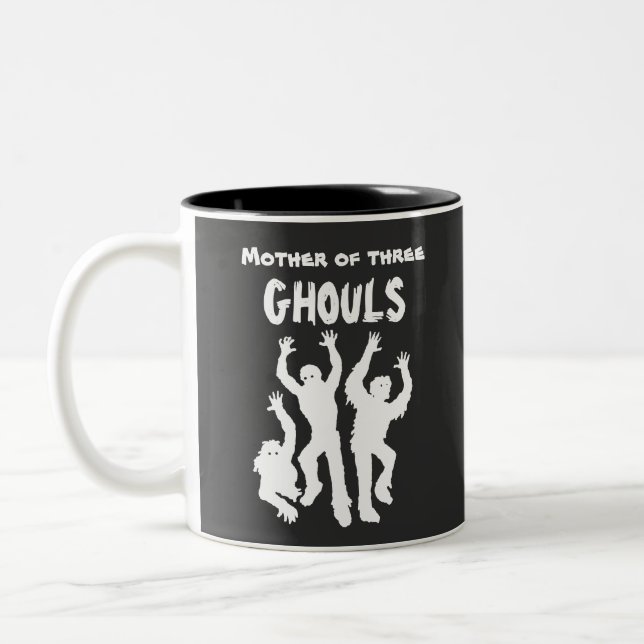 Mother of Three Ghouls Funny Halloween Coffee Mug (Left)