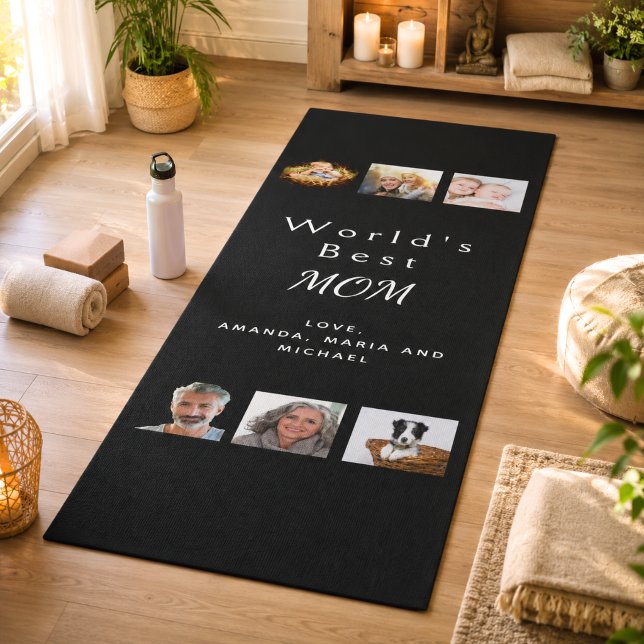 Mother photo collage black yoga mat (Creator Uploaded)