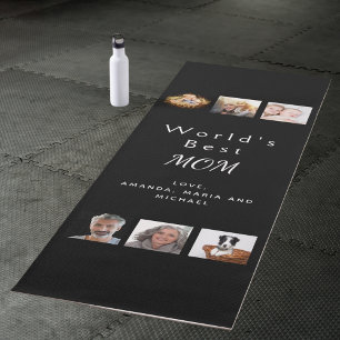 Mother photo collage black yoga mat
