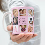 Mother photo collage pink coffee mug<br><div class="desc">A gift for your mother,  celebrating her life with a collage of 14 photos.  Black text: Best Mum Ever. Personalise and use your own photos of her,  children,  husband,  pets,  friends. Elegant pink background. Perfect as a Mother's Day gift,  for birthdays and Christmas.</div>
