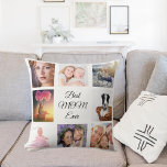 Mother photo collage white cushion<br><div class="desc">A gift for your mother celebrating her life with a collage of 8 photos.  Black text: Best Mum Ever. Use photo of her,  children,  husband,  pets,  friends,  parents,  her dream travel destination. White background. Perfect as a Mother's Day gift or for birthdays and Christmas.</div>