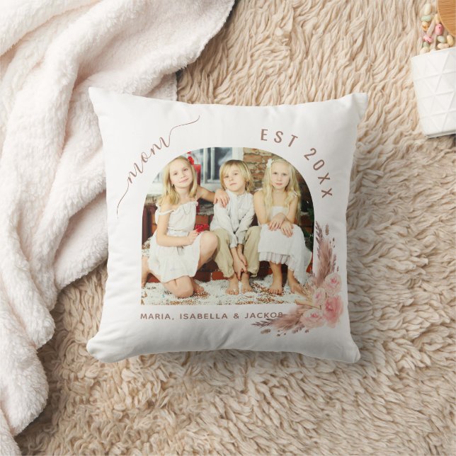Mother photo pampas grass rose gold pink mum cushion (Blanket)