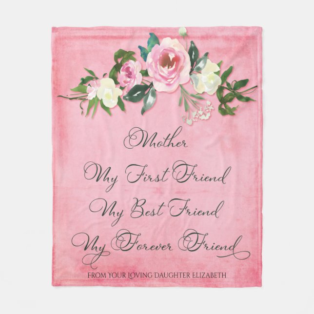 Mother Pink Floral Rose Inspirational Fleece Blanket (Front)