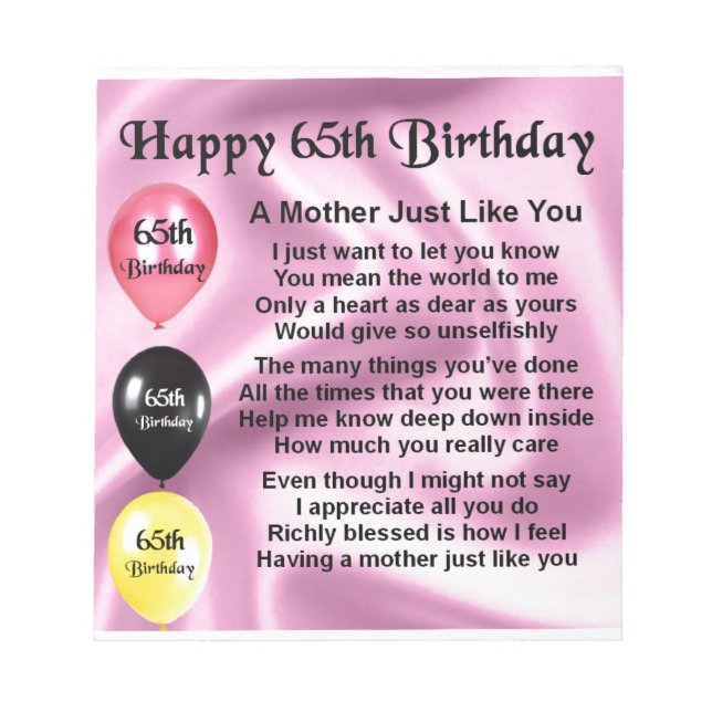 Mother Poem  -  65th Birthday Notepad (Front)