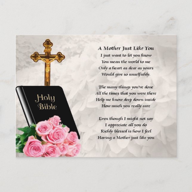 Mother poem - Bible & Roses Postcard (Front)