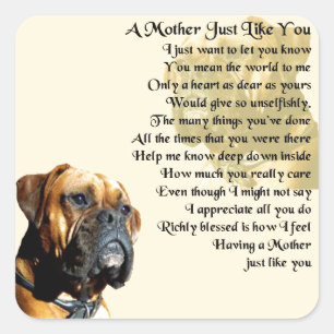 Mother Poem - Boxer Dog Design Square Sticker