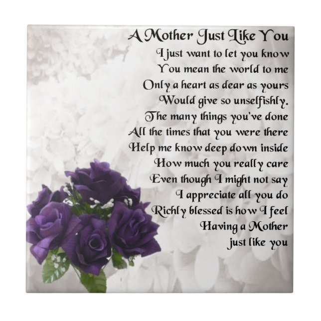 Mother Poem  -  Purple Roses Tile (Front)