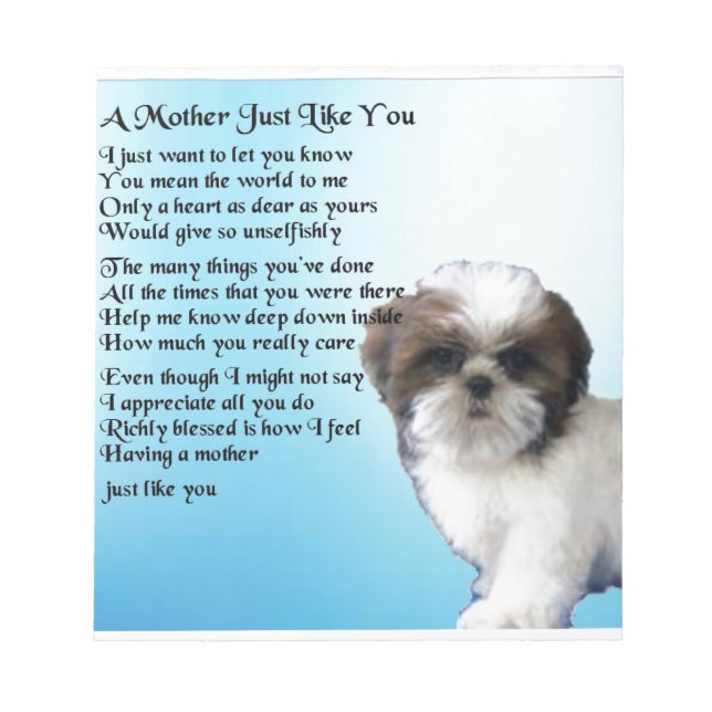 Mother Poem  -  Shih Tzu Design Notepad (Front)