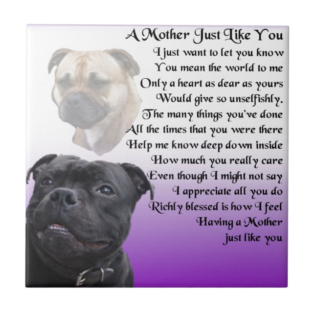Mother Poem - Staffordshire Bull terrier  Design Tile (Front)