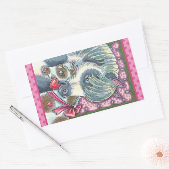 MOTHER PONY & HER CUTE VALENTINE FILLY, HORSE RECTANGULAR STICKER (Envelope)