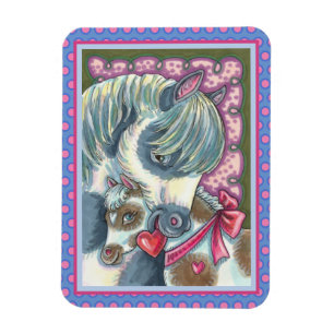 MOTHER PONY & VALENTINE FILLY, CUTE HORSE MAGNET