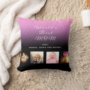 Mother purple black photo collage cushion