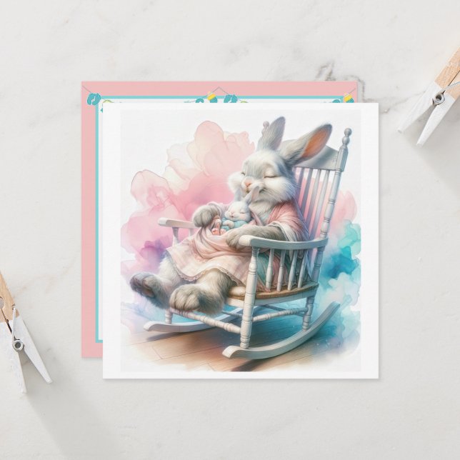 Mother Rabbit Baby Shower Invitation (Front/Back In Situ)