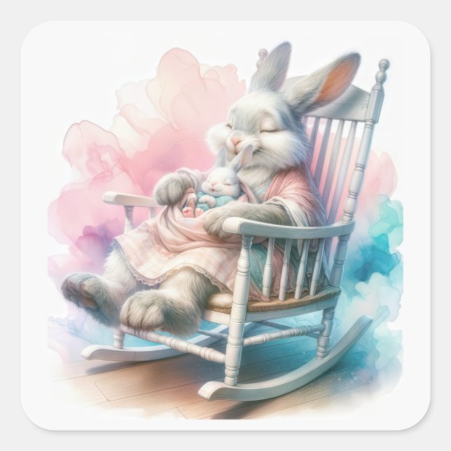 Mother Rabbit With a Baby Bunny Square Sticker (Front)