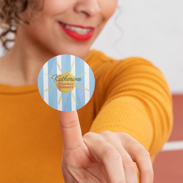 Mother Runner Yellow Sunshine Watercolor Custom Classic Round Sticker (Creator Uploaded)