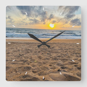 Mother’s Day Beach Sunset Personalised Coastal Square Wall Clock