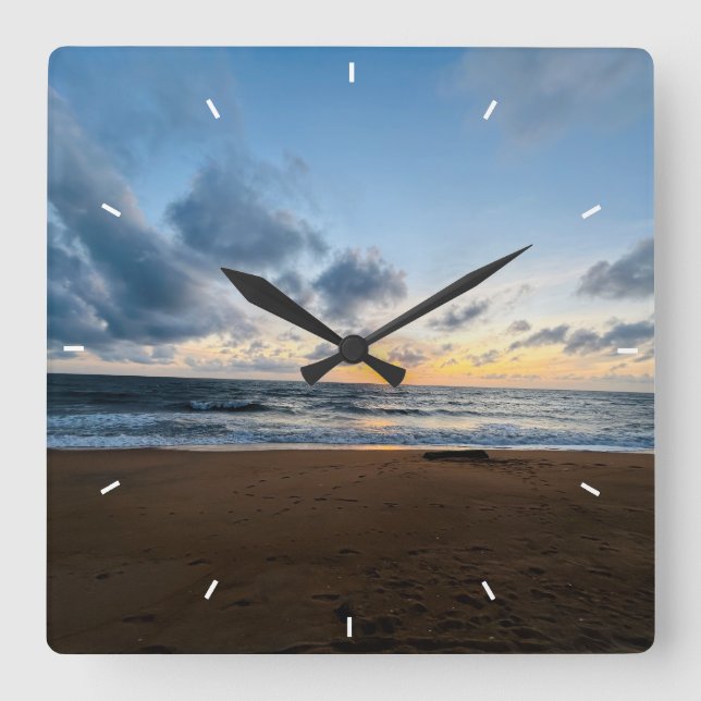 Mother’s Day Beach Sunset Personalised Coastal Square Wall Clock (Front)