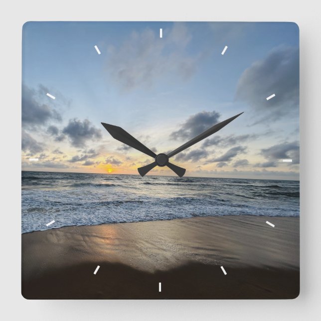 Mother’s Day Beach Sunset Personalised Coastal Square Wall Clock (Front)