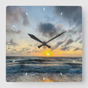 Mother’s Day Beach Sunset Personalised Coastal Square Wall Clock