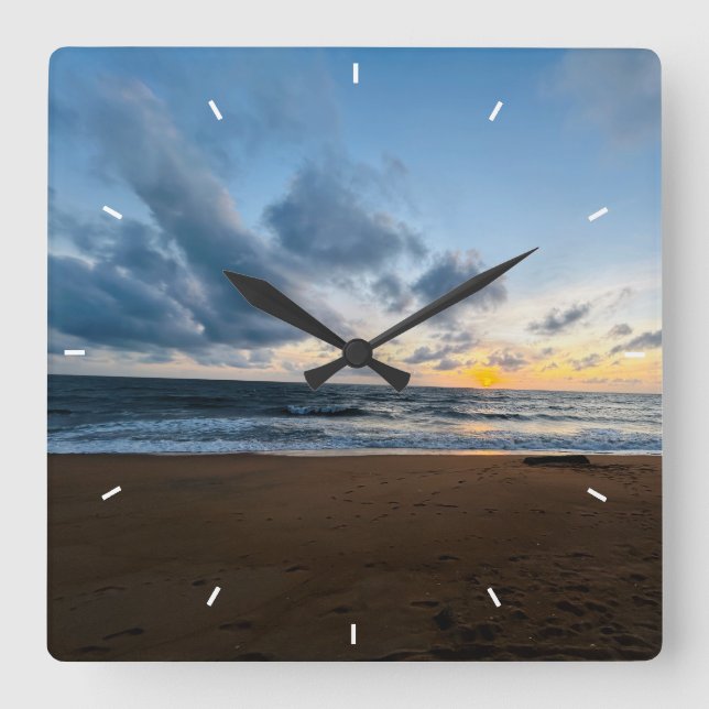 Mother’s Day Beach Sunset Personalised Coastal Square Wall Clock (Front)