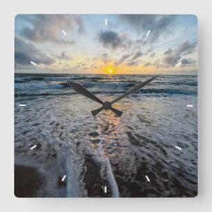 Mother’s Day Beach Sunset Personalised Coastal Square Wall Clock