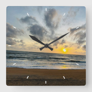Mother’s Day Beach Sunset Personalised Coastal Square Wall Clock