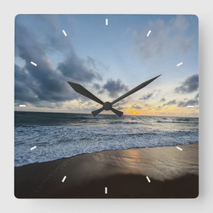 Mother’s Day Beach Sunset Personalised Coastal Square Wall Clock