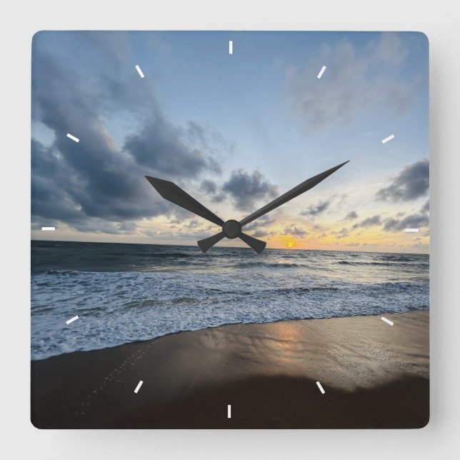 Mother’s Day Beach Sunset Personalised Coastal Square Wall Clock (Front)