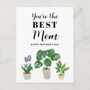 Mother’s Day Best Mum Quote Modern Floral Plants Postcard