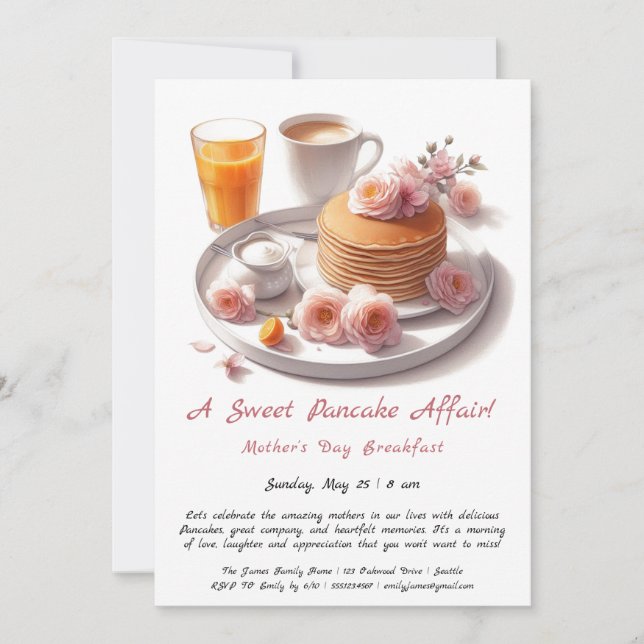 Mother’s Day Breakfast Invitation – Pancakes Roses (Front)