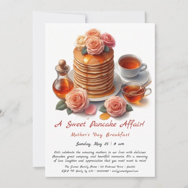 Mother’s Day Breakfast Invitation – Pancakes Roses (Front)
