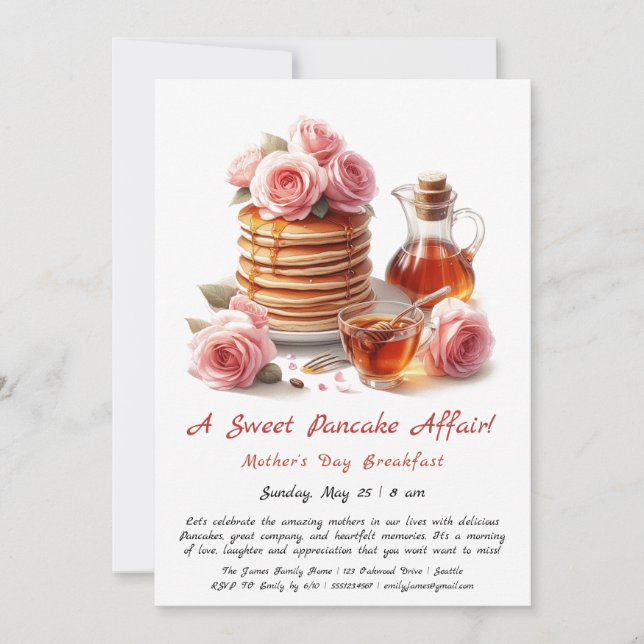 Mother’s Day Breakfast Invitation – Pancakes Roses (Front)
