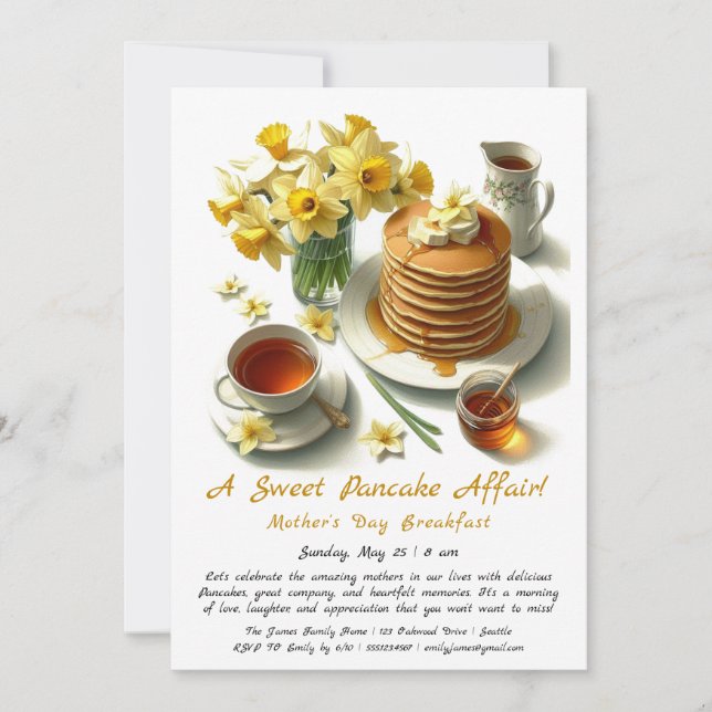Mother’s Day Breakfast – Pancakes & Daffodils Invitation (Front)